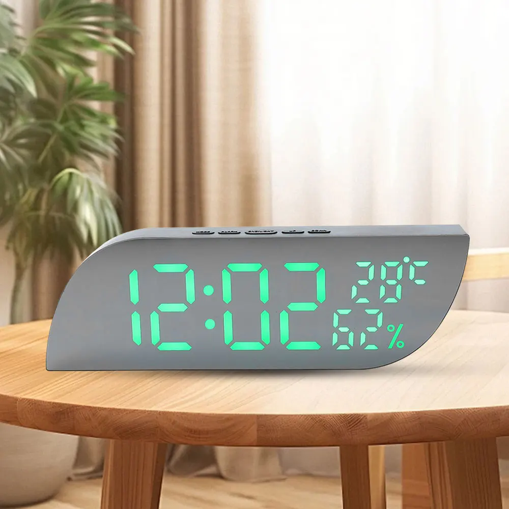 

LED Mirror Clock Digital Alarm Clock Temperature Humidity Date Display Electronic Table Clock 12/24H Snooze Clock Home Decor