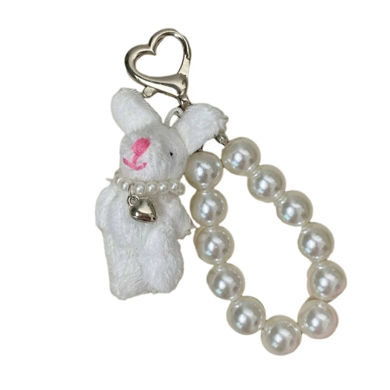 Stylish Rabbits Toy Phone Charm with Pearls Sturdy Alloy Craft Supplies Dropship