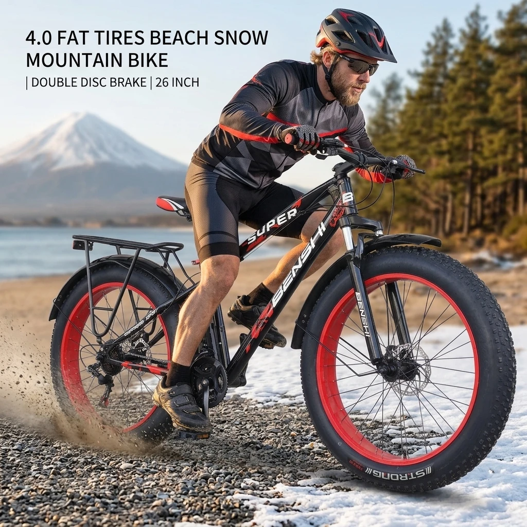 26 inch Fatbike 4.0 fat tires beach snow bike disc brake Mountain bicycle shock absorption MTB 27 speed Cross Country bicicleta