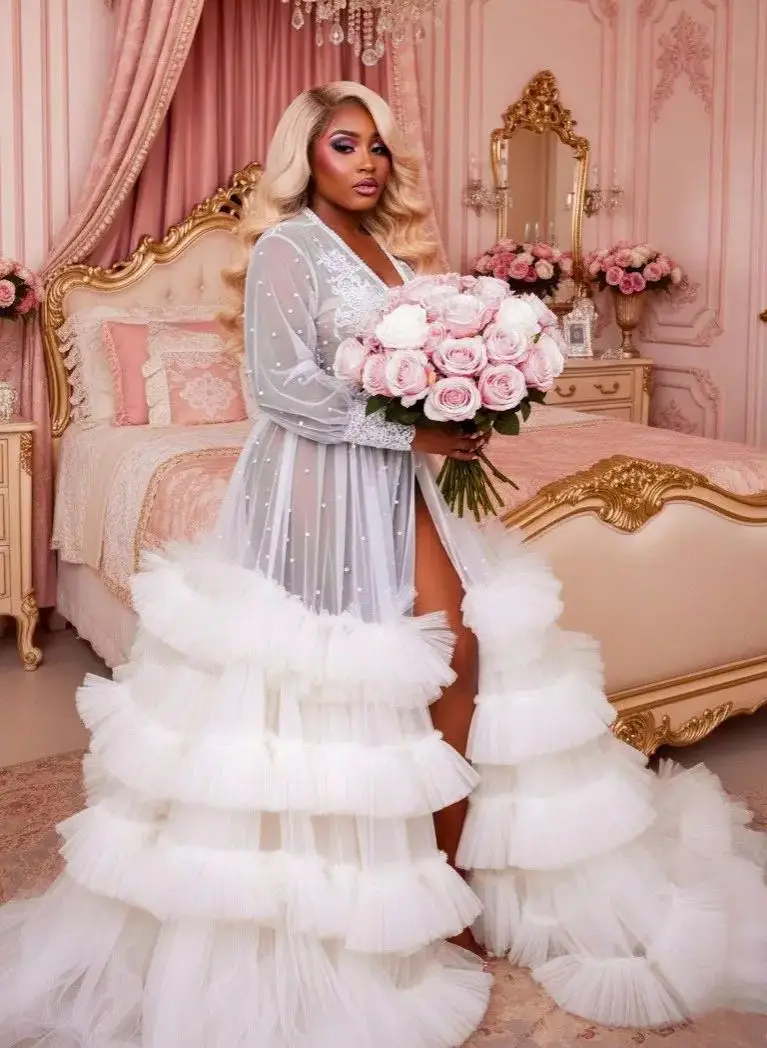 Cswdocy Women Sexy Lace Bride Robe Customized Wedding Wrap Gowns Women Bathrobe Maternity Dress For Babyshower 2027