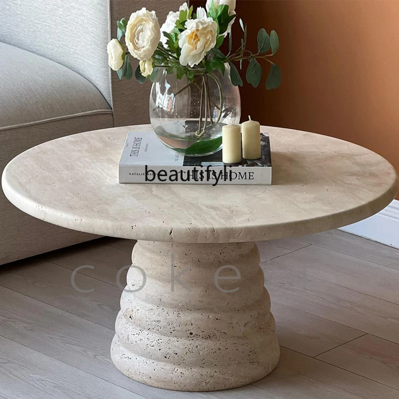 

Ruili Style Minimalist Natural Roman Cave Stone Marble Tea Table Designer Model Villa Model House Living Room Home