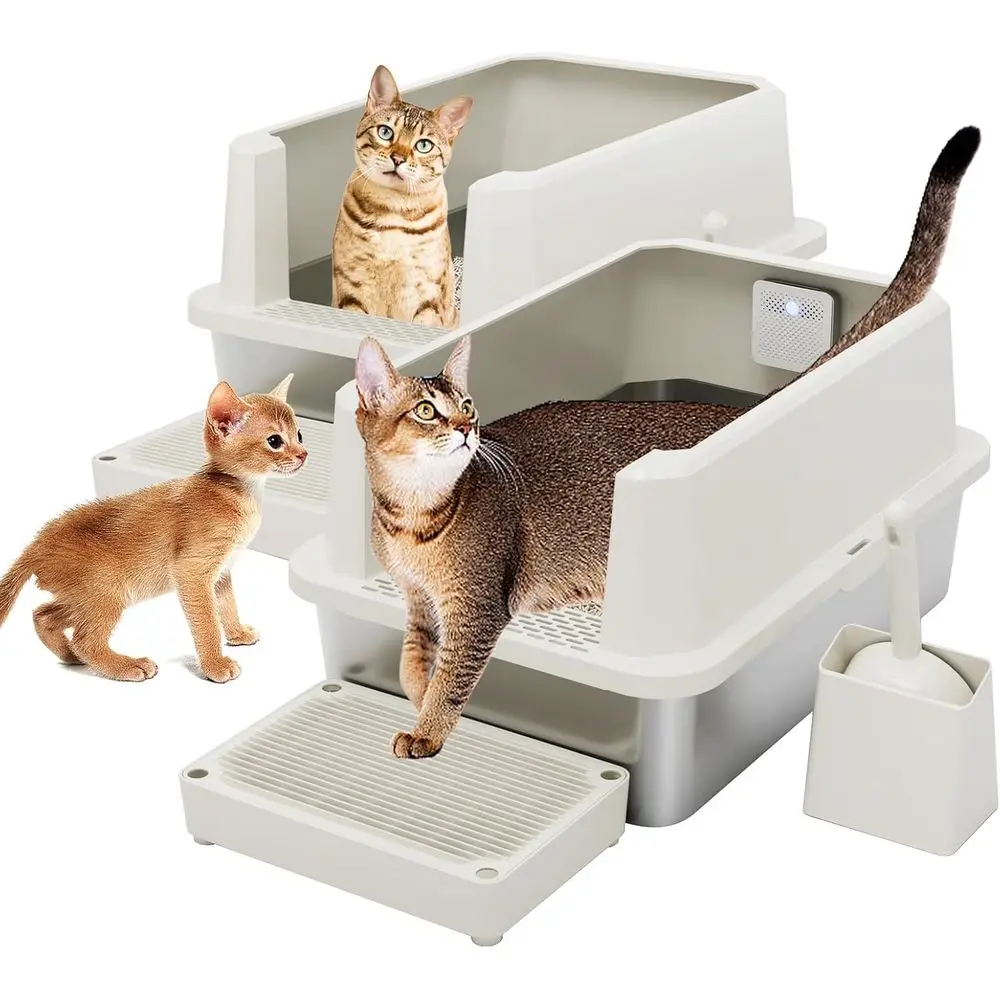 

Бежевый лоток для кошек из нержавеющей стали: герметичный, устойчивый к запахам, с антипригарным покрытием, с дезодоратором - 2 штуки в упаковке