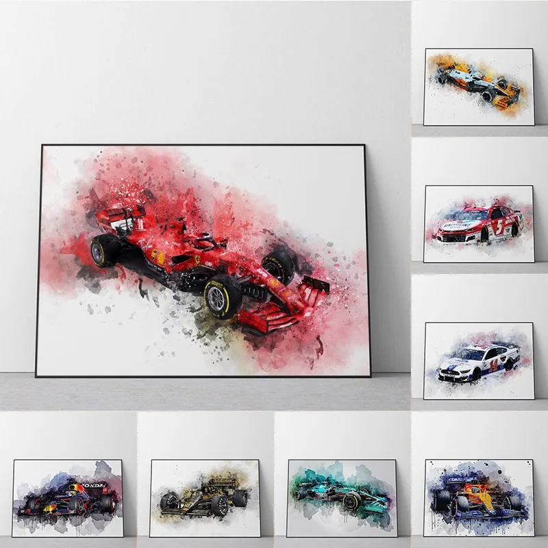 Abstract Watercolor Car Poster World Renowned Brand Racing Car Canvas Painting Wall Art for Office Living Room Home Decoration