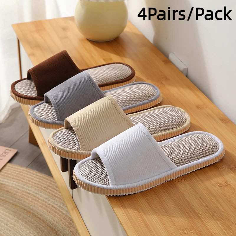 

4Pairs/Pack Man Women Cotton Hemp Slippers Disposable Home Hotel Slides Travel Sandals Hospitality Guest SPA Footwear Shoes