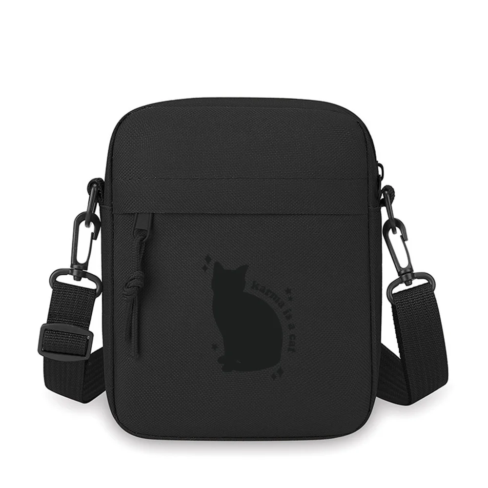 Cat silhouette with Karma design Men Crossbody Bag Single Shoulder Women Cartoon Anime Film Printing Design Unisex