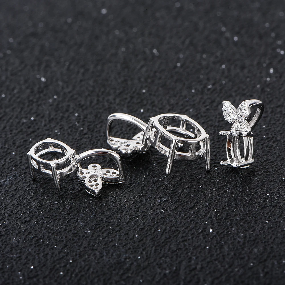 S925 فضة عقد بحلية متدلية على شكل فراشة الإعداد ، يناسب 4x6 مللي متر إلى 8x10 مللي متر الأحجار البيضاوية ، DIY بها بنفسك صنع المجوهرات قاعدة فارغة