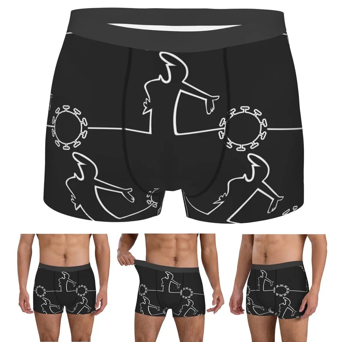 Boxer Underpants Shorts La Linea Covid WTF Humor Drawing Panties Male Soft Underwear for Homme Man Boyfriend Gifts
