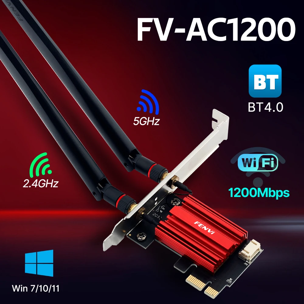 Fenvi Wifi 5 Ac1200 Pci-e Draadloze Adapter Bluetooth 4.0 Netwerkkaart Dual Band 2.4G/5Ghz 802.11ac Voor Bureaublad Windows 7/8/10/11