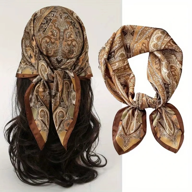 New Fashion Luxury Brand 70cm Silk Square Scarf Women Satin Shawl Wrap Hijab Echarpe Neck Tie Female Hair Bandana Headkerchief