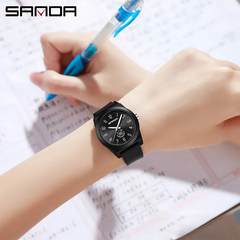 SANDA New Fashion Women's Quartz Watch Student Arabic Numeral Dial Sport Waterproof Clock Boy Girl Casual Simple Wristwatch Gift