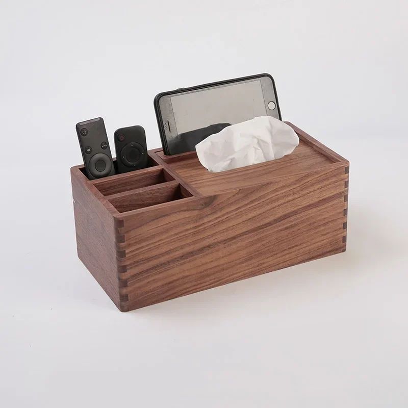 Multifunctional Black Walnut Desktop Box Magnetic Attraction Tissue Box Elegant Solid Wood Storage for Paper Towels Mobile Phone