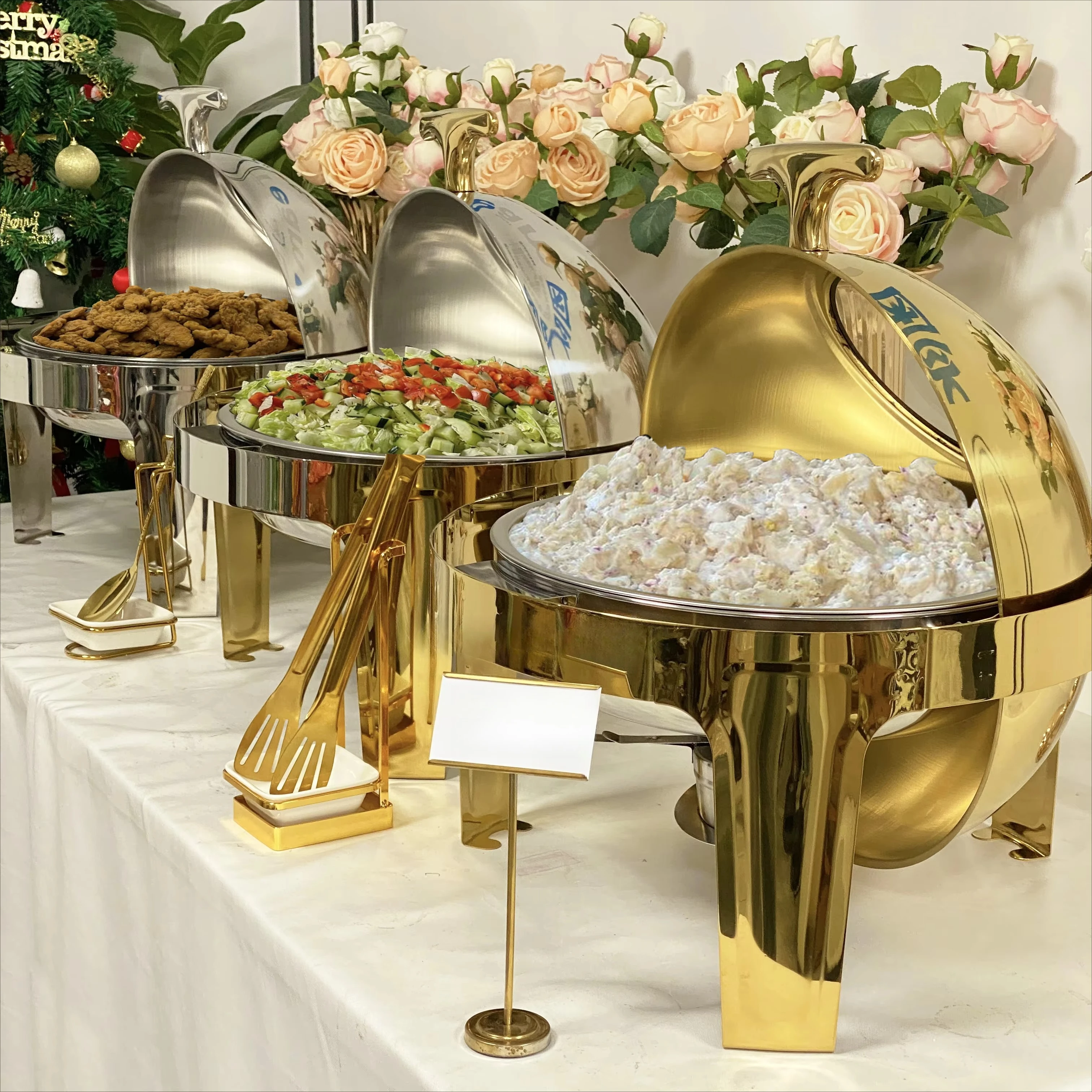 Fabrikpreis 6L Edelstahl Küchengeschirr Catering Küchengeschirr Isolator Buffet Set Luxus runder Hot Pot mit Rolltop