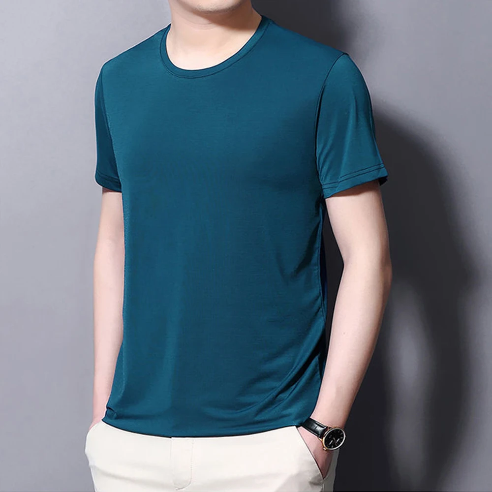 Summer Men\'s T-shirts Ice Silk Tops Men Short Sleeve Casual Fashion Men Clothing Basic Shirt O Neck Solid Color Classical Tshirt