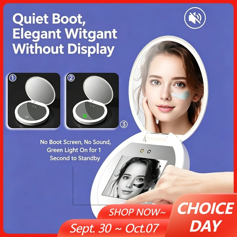 Smart UV Detection Makeup Mirror with 2.4-inch Display Handheld LED Beauty Makeup Mirror Sunscreen UV Visual Smart Makeup Mirror