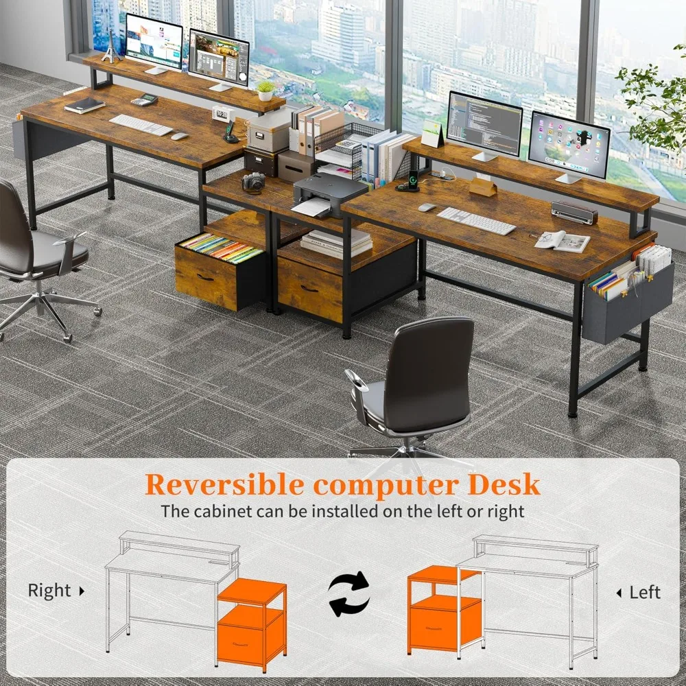 57 مكتب مكتب مع أدراج ومساحة للطابعة، مكتب كمبيوتر مع منافذ طاقة، مكاتب مكتبية منزلية مع كابينة أدراج الملفات #6