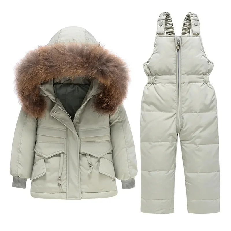 Winter Children Clothing Set Baby Boy Girl Clothes Warm Down Jacket Coat Jumpsuit Snowsuit Kids Parka Real Fur Overalls Overcoat