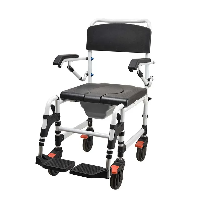 Lightweight Aluminum Commode Chair With Wheels For Bathroom Safety Rehabilitation Therapy Supplies Toilet Chair