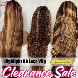 Ombre Highlight Lace Part Wig Brazilian Straight Human Hair Lace Wigs Honey Blonde Colored Deep Wave Lace Wigs For Black Women