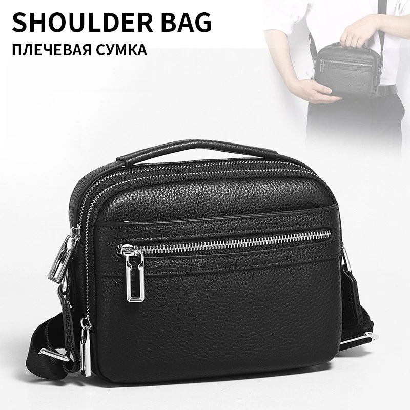 Men's crossbody postman bag, leather leather, large capacity, high-end business, lightweight men's single-shoulder small bag