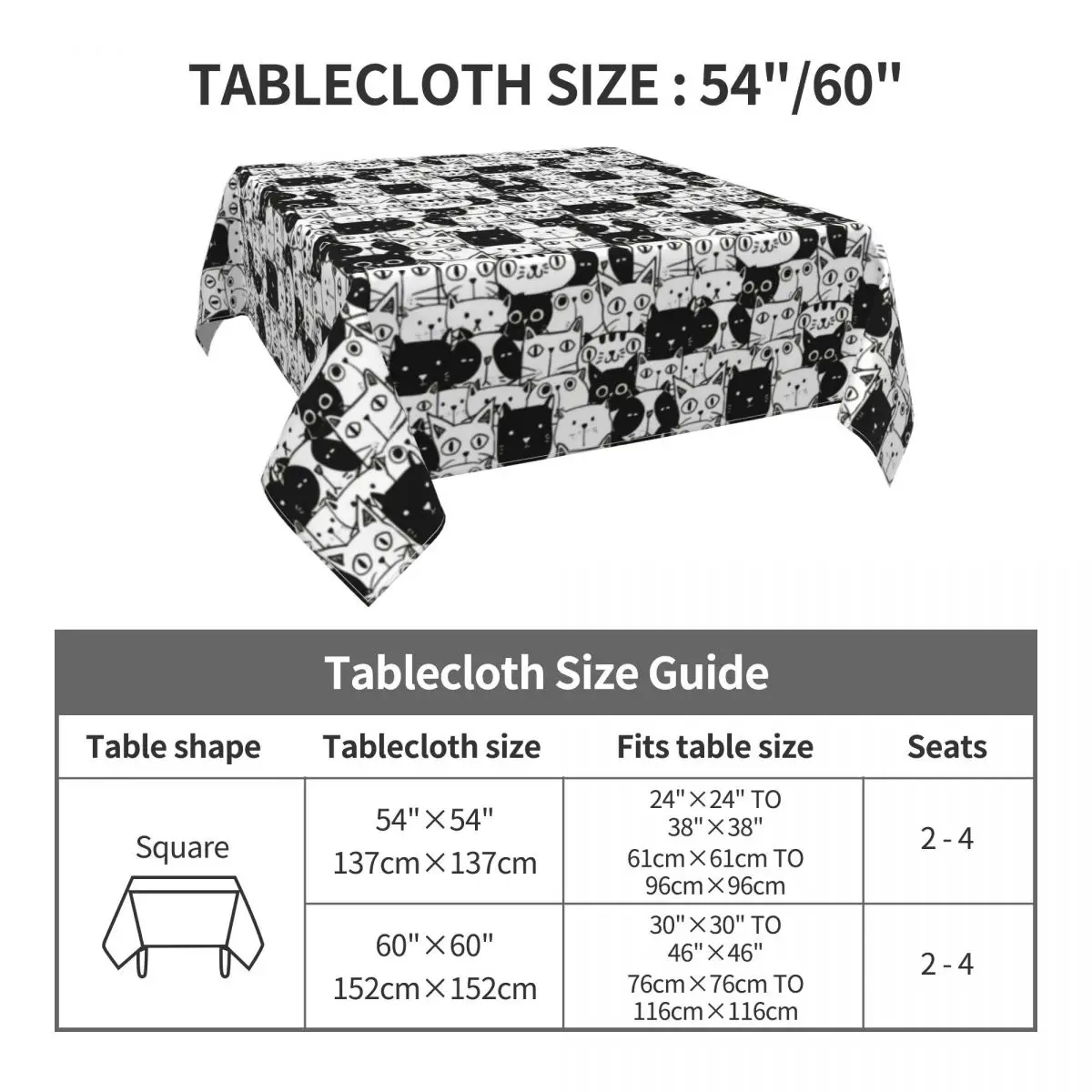 Tablecloth White Black Cat Table Cloth Animal Meme Modern Tablecloths Outdoor Table Cover Living Room Dining Table Decoration