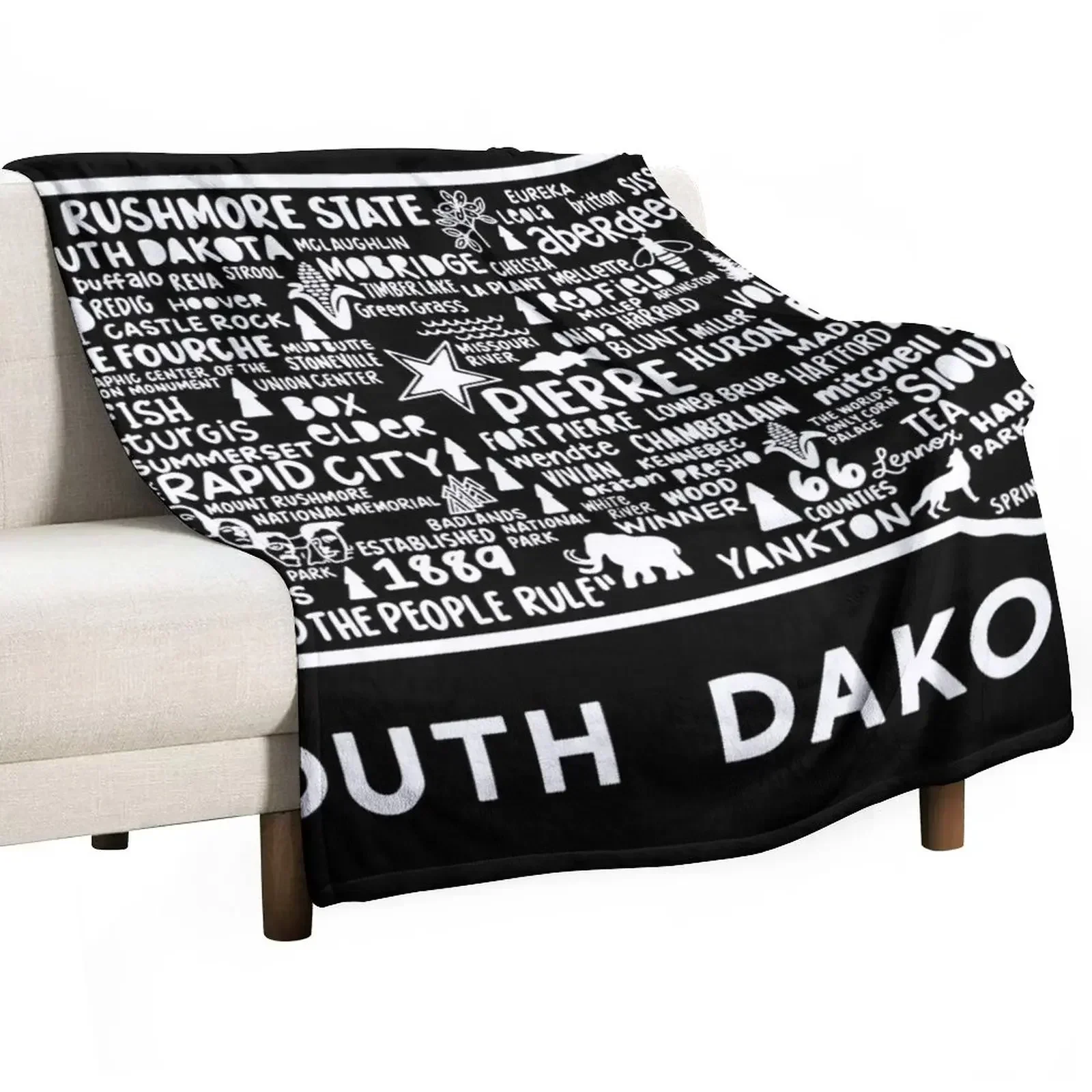 

South Dakota Map Throw Blanket Flannel Fabric Heavy Decorative Sofa Blankets