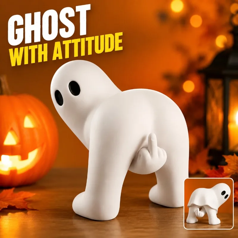Funny Ghost Figurine Giving Middle Finger Halloween Desktop Ornament, Novelty Ghost Butt Statue, Resin Miniature Sculpture