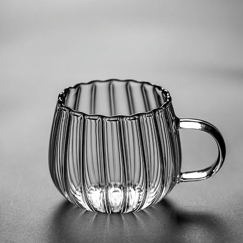 

2pcs Tropical Handle Striped Glass Cup Pumpkin Patterned Cute Breakfast Milk Mug for Office And Home Coffee Beverage