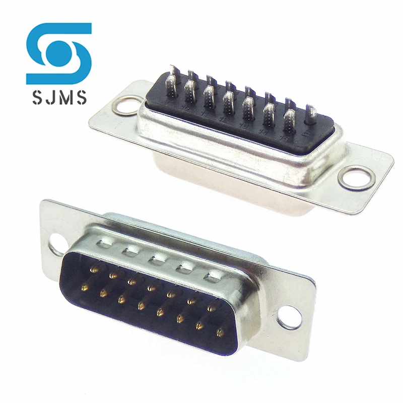 2PCS DB15 connector 2 row 15P hole pin female male plug port adapter D sub DP15 U type wiring Solder type D-SUB 15PIN Black