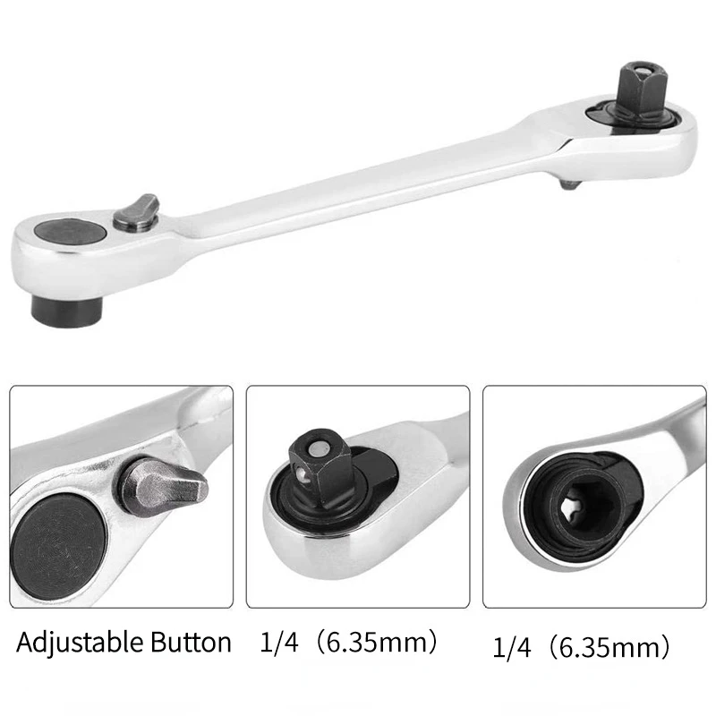 Portable 1/4 Inch Double Ended Quick Socket Ratchet Wrench Screwdriver Bit Spanner Two-way adjustable Hand Tools for Mechanic