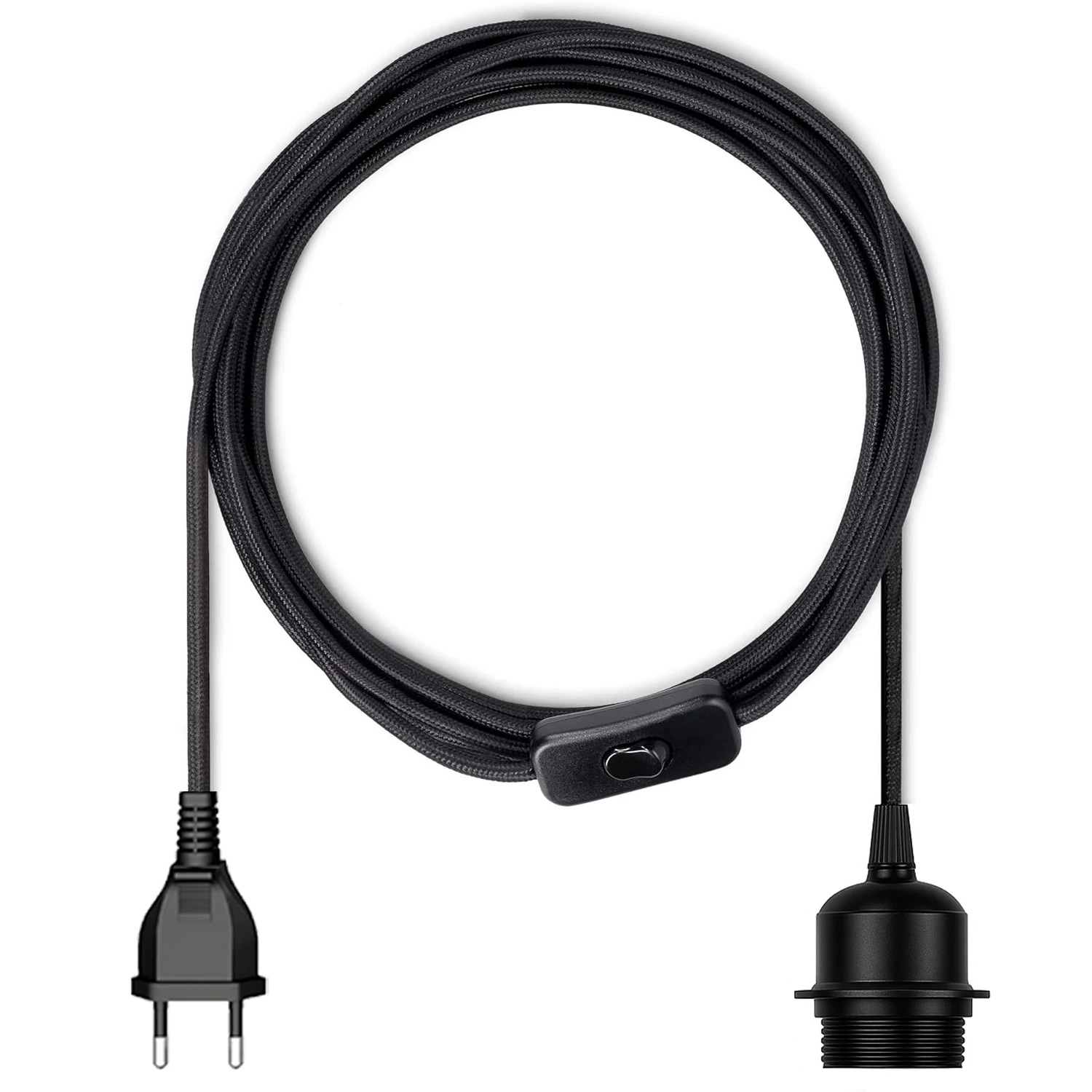 JOYINLED EU-Stecker Kabel mit Stoffummantelung und EIN/AUS Dimm-Schalter E27 Lampenfassung Steckkabel für DIY Pendelleuchten – Detail 1