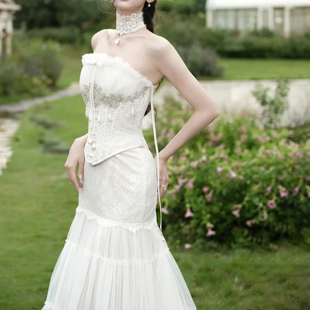 Aurora Vintage Wedding Evening Dresses for Women Floral Lace Two Piece Dress Short Sleeves For Bridal Party Evening Gown