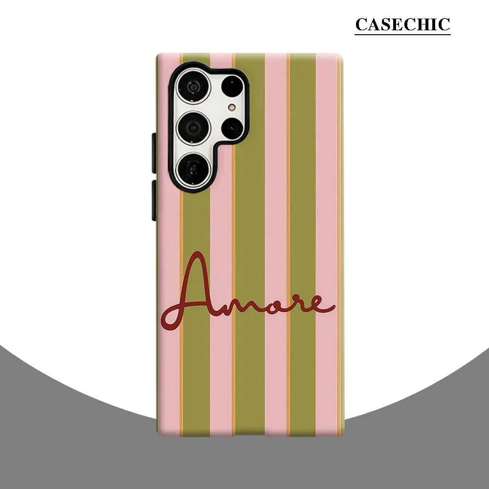 Striped amore Phone Case for Samsung Galaxy S26 S25 Ultra S24 S23 Ultra Plus Shockproof Double layer tough Back Cover