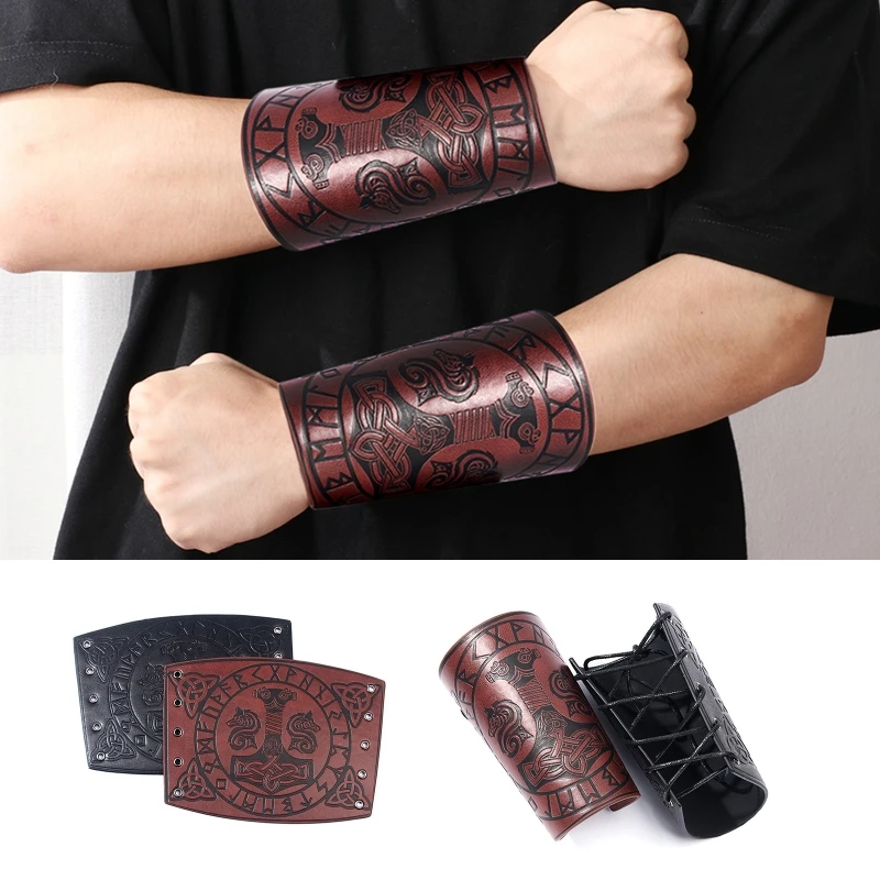 Medieval  Men Cosplay Arm Warmers Lace-up  Pirate Knight Gauntlet Wristband Bracer Steampunk Accessories