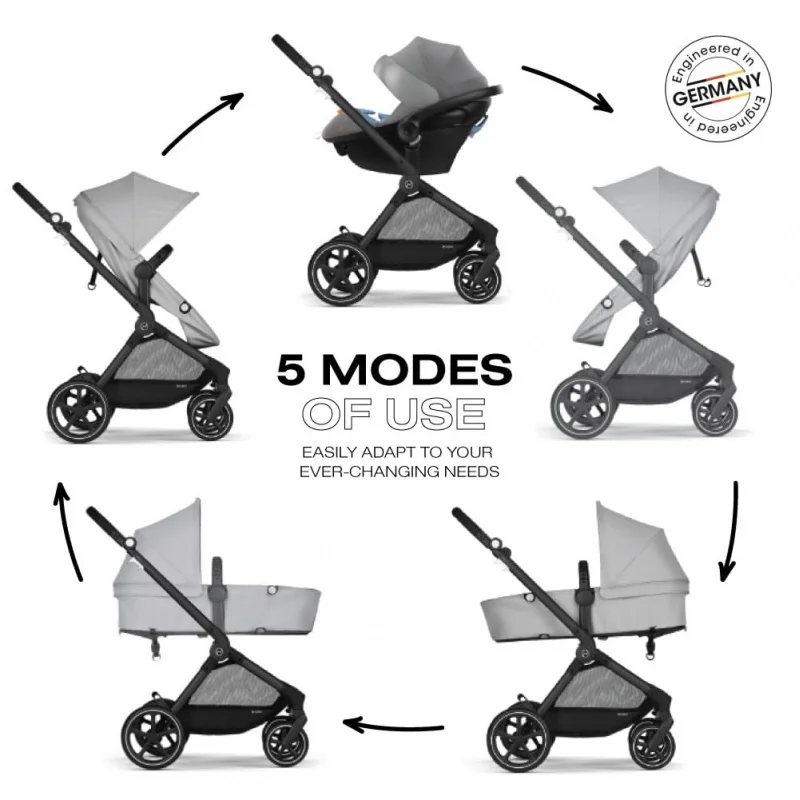 عربة نظام سفر Cybex EOS-5-in-1 ، خفيفة الوزن ، مقعد سيارة للرضع 2G ، رمادي حمم