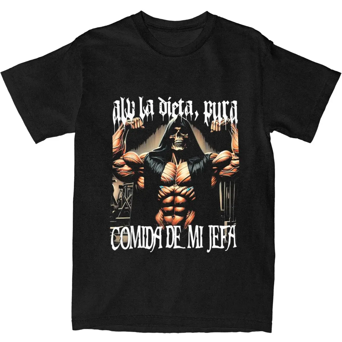 Calacas Chidas ALO LA DIETA PURA COMIDA DE MI JEFA para hombre, camiseta divertida DE algodón con esqueleto, Harajuku Camiseta con cuello redondo para verano
