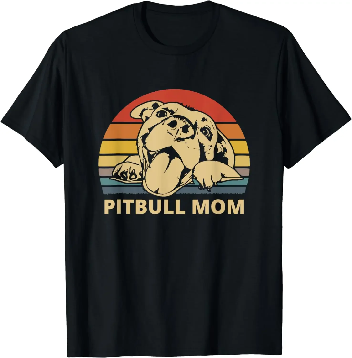 

Vintage Sunset Happy Smiling Pit-bull Mom Dog Lovers Gift T-Shirt 100% Cotton O-Neck Short Sleeve Casual Mens T-shirt Size S-3XL