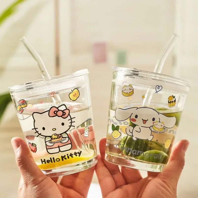 Hello Kitty Cinnamoroll Anime Sanrio Ins Kawaii Water Cup Cute Cartoon My Melody Breakfast Milk Glass Bottle Gifts for Kids