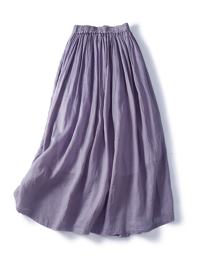 Minimalist Solid Woman Skirts 2025 New Summer Women Clothes Elegant Fashion Elastic Waist Large Swing Midi Skirts Faldas Largas