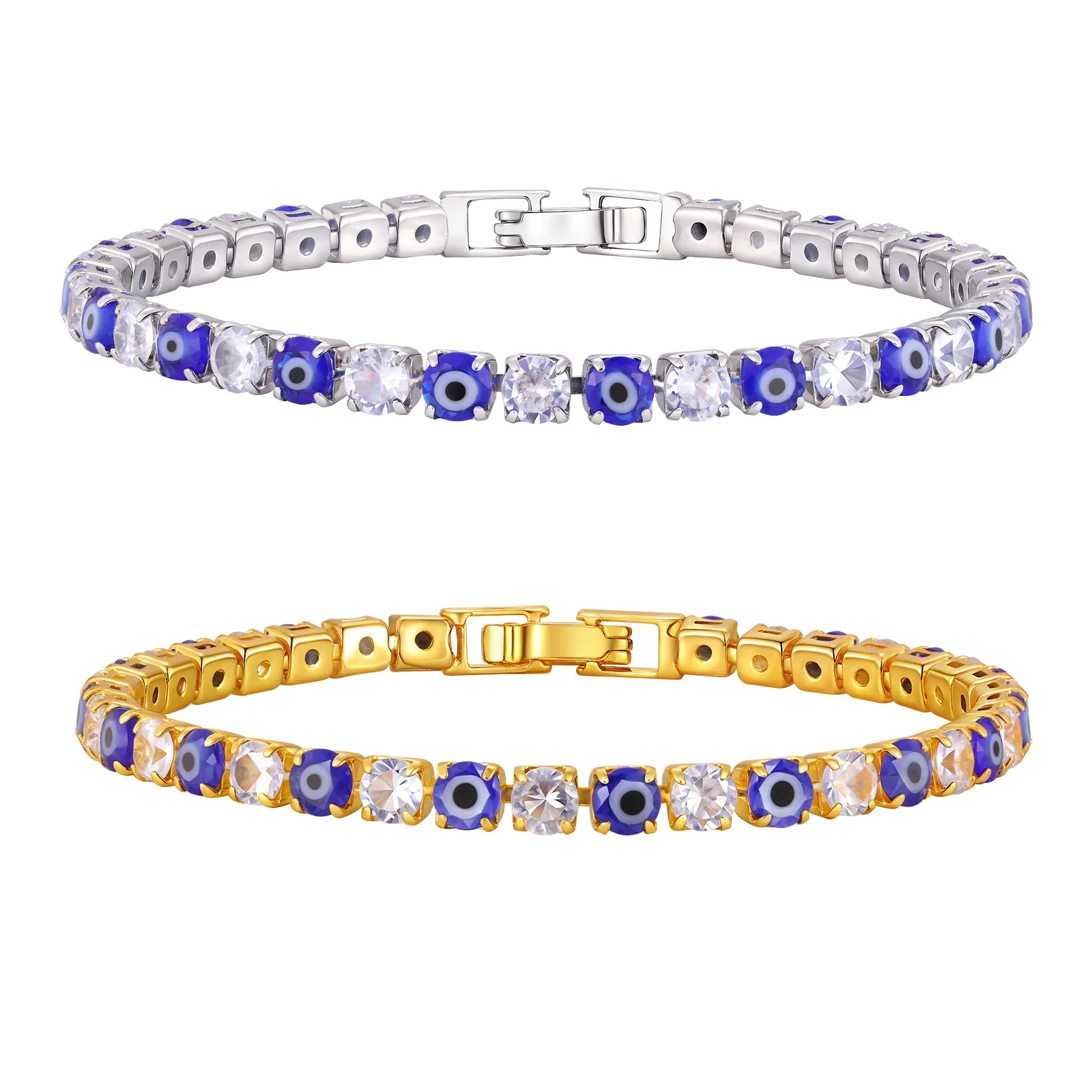 الفاخرة زركونيا سوار للتنس الهيب هوب مثلج زركون كريستال أساور للنساء الرجال الشيطان العين سلسلة سوار مجوهرات