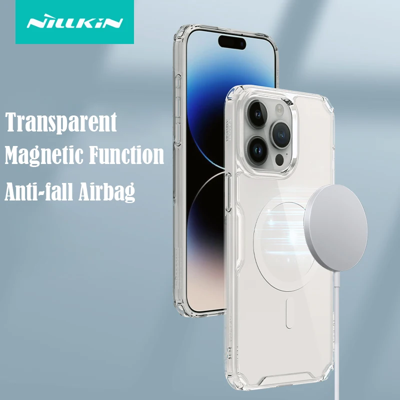 For iPhone 15 Pro Max Case NILLKIN Nature TPU Pro Magnetic Transparent Clear PC + TPU Cover For Magsafe for iPhone 15 Pro