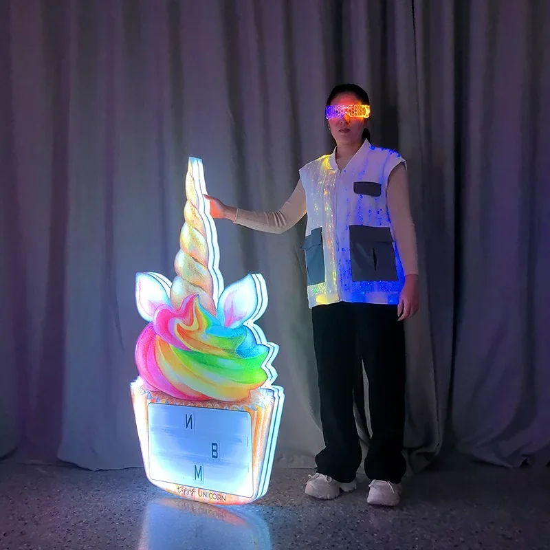 Luminous card program atmosphere card colorful charging hand placard letter card, bar atmosphere prop acrylic LED hair