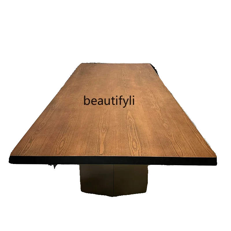 

Italian minimalist designer solid wood dining table light luxury and modern artistic creative stainless steel dining table