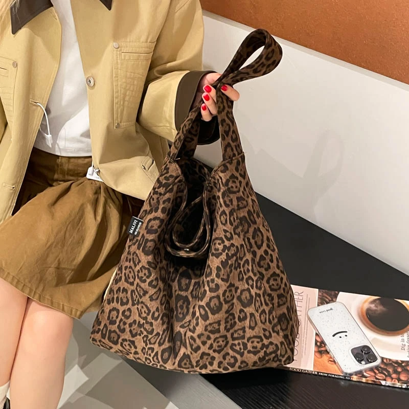 

Женская сумка через плечо в винтажном стиле, леопардовый принт и однотонная сумка-хобо большой вместимости для путешествий, школы и прогулок