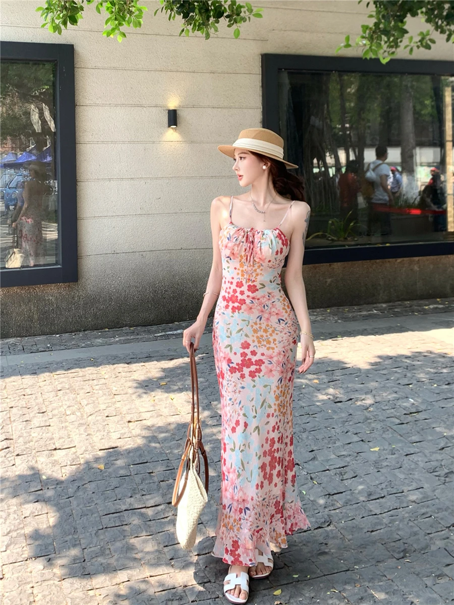 

Coigarsam Women's Summer Dress Sexy Print Floral Print Spaghetti Strap Floral Camisole Dresses