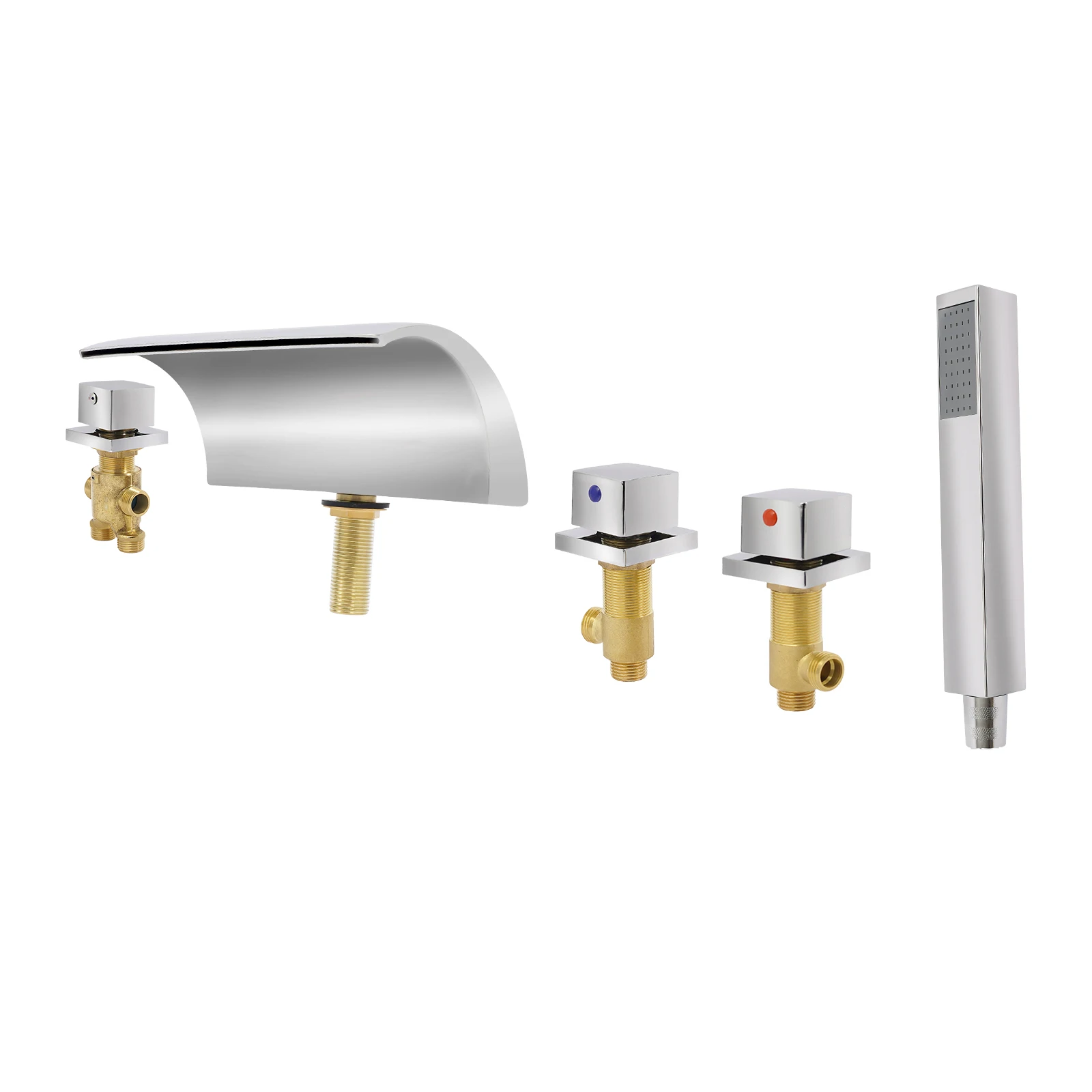 Rubinetto a Cascata Moderno in Argento per Bagno, Rubinetto per Lavabo con Beccuccio Largo Anti-schizzi e Doccetta Manuale, per Casa, Cucina, Hotel