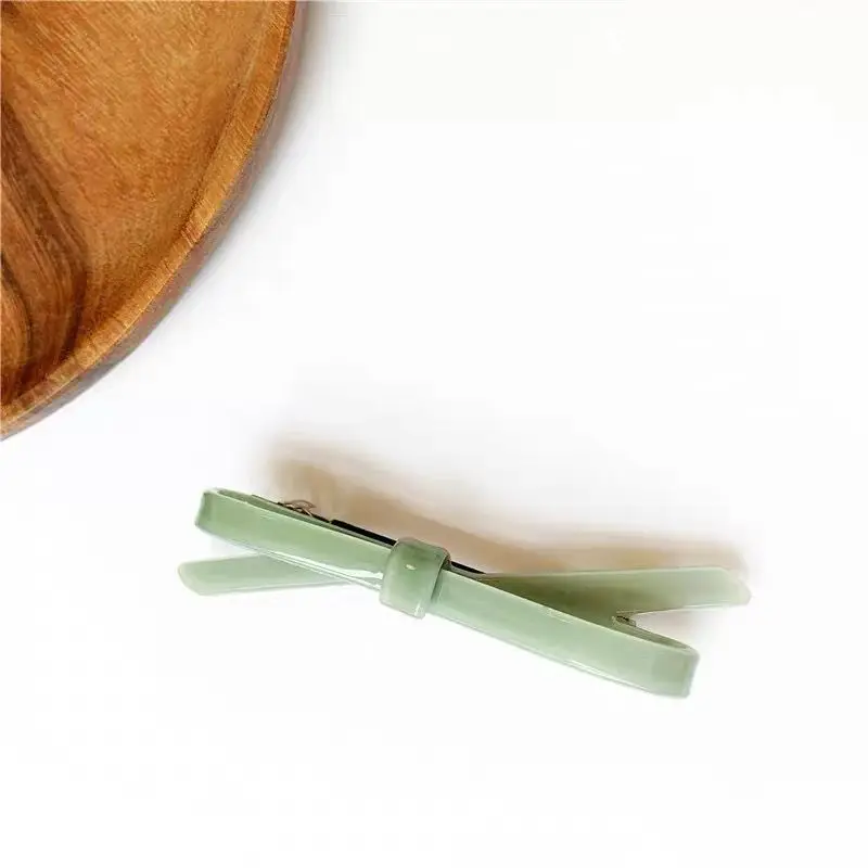 New Korean Fashion 7CM Geometric Bow Pure Color Hairpin Edge Clip Elegant Acetic Acid Duckbill Hair Accessories For Woman Girls