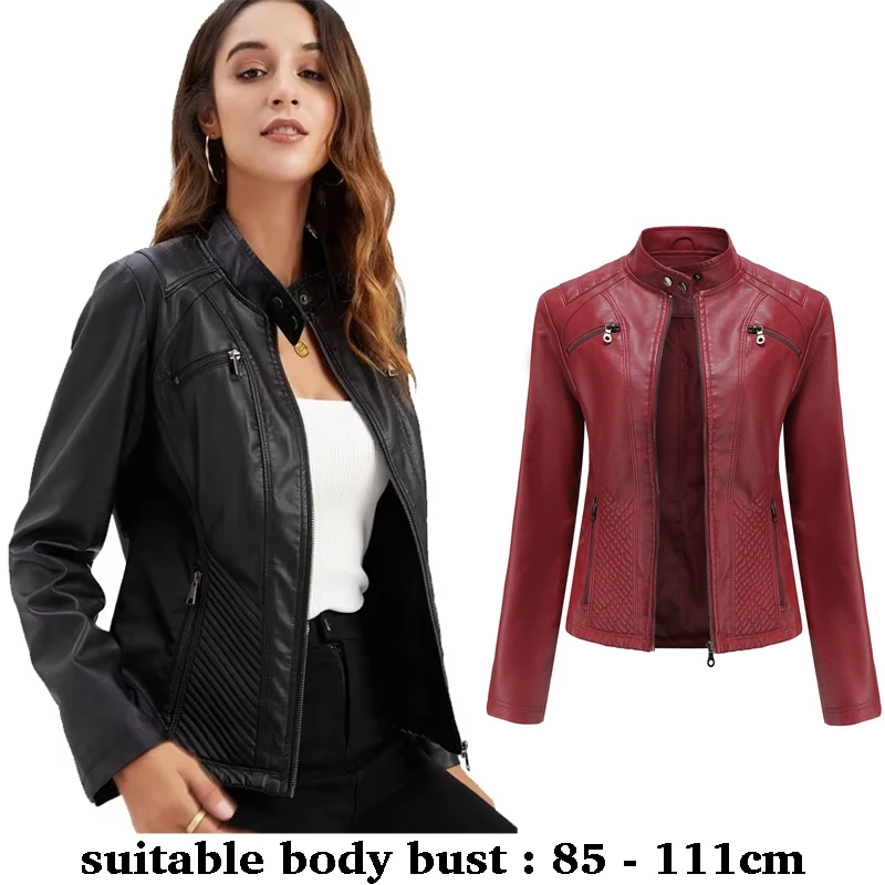 

high quality short leather jacket for women with zipper stitch motorcycle jacket autumn winter 2025 elegant clothing black brown
