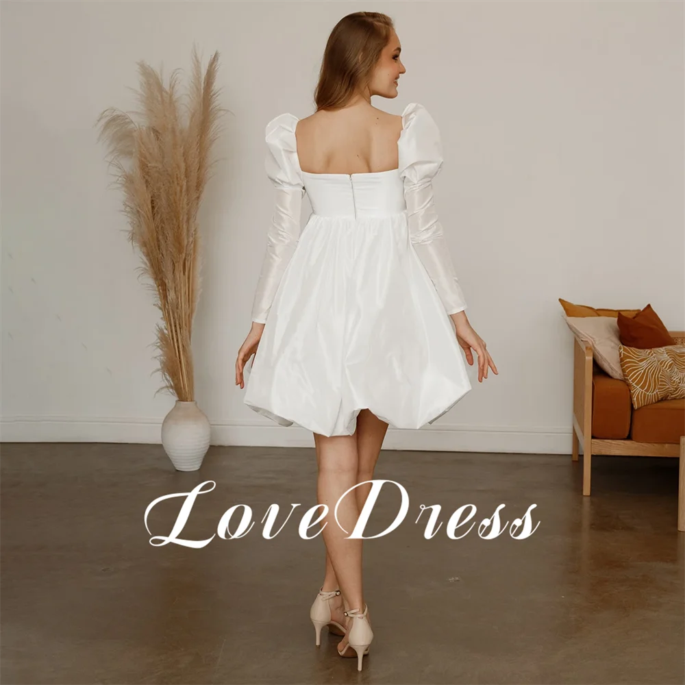 Lovedress Taft Prinses Kleine Vierkante Hals Trouwjurk Zwangerschapsvriendelijke Lange Mouwen Gezwollen Schouders Bruid Jurk