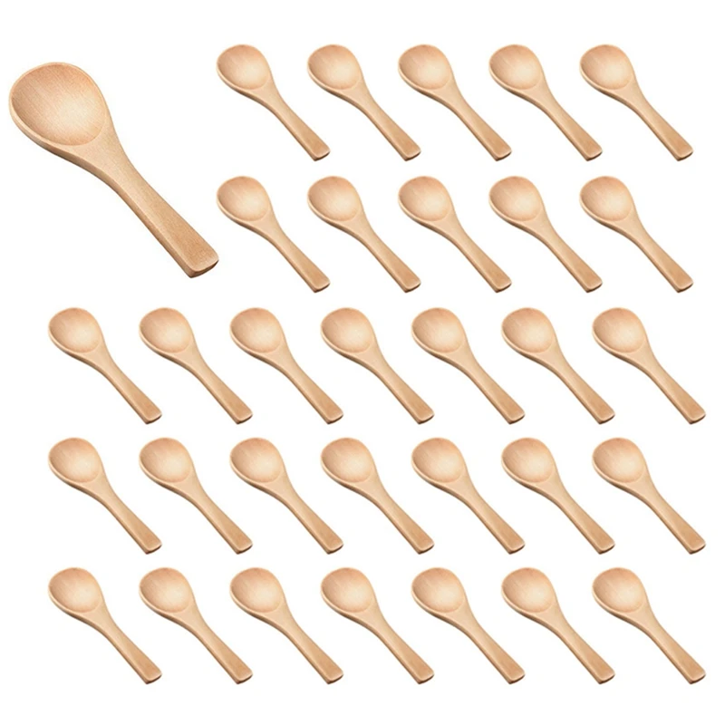 

90 Pieces Small Wooden Spoons Mini Nature Wooden Spoons Mini Tasting Spoons Condiments Salt Spoons(Natural Wood Color)