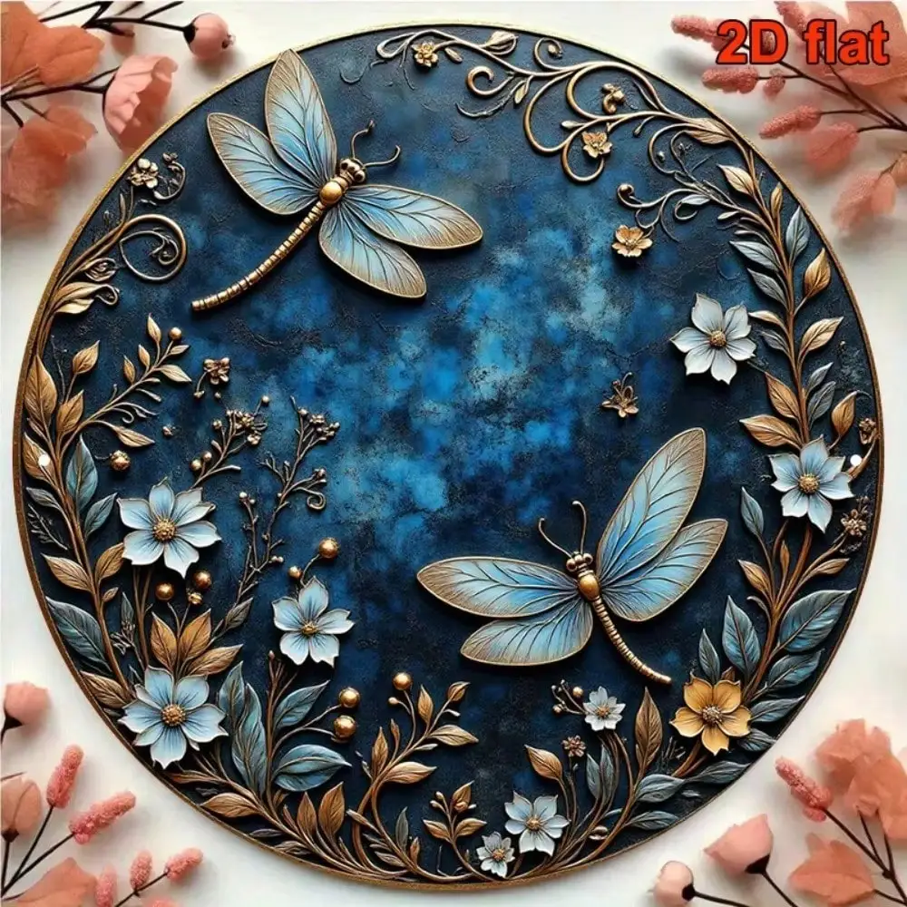 CIFBUY Vintage Aluminum Wall Art 8x8 Inch Waterproof Gold Dragonfly Blue Floral Metal Sign For Home Cafe Bedroom Living Room